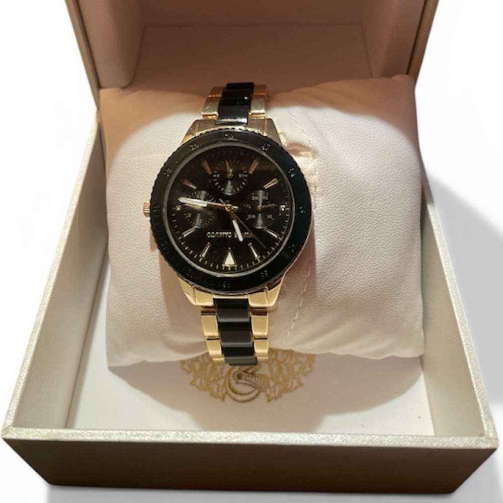 Vince Camuto Two-Tone Black and Gold Bracelet Watch